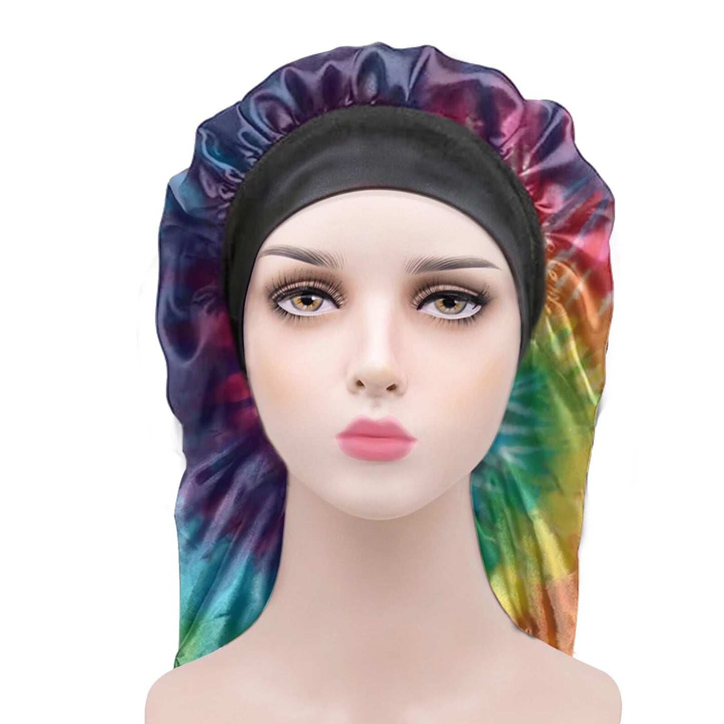 AFPANQZ Tie Dye Rainbow Long Satin Sleep Cap Silky Bonnets Women Girl Long Hair Beanie Turbans for Sleeping Night Hair Net Wide Elastic Band Double Beauty and Personal Care AFPANQZ