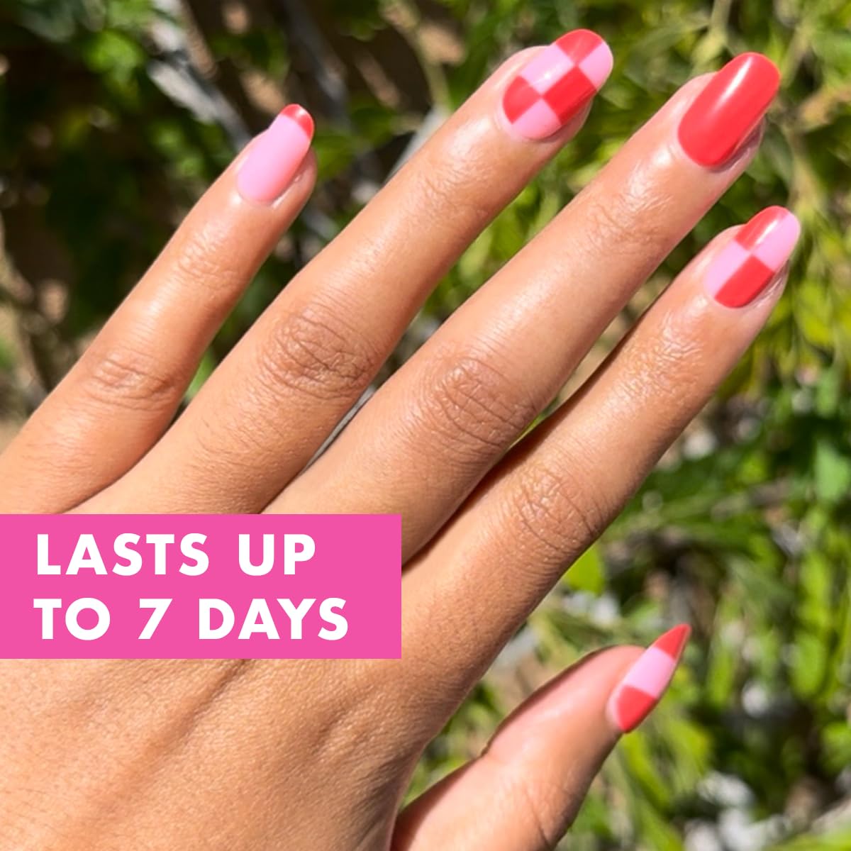 Olive & June Super Stick Press-On Nails, Pink Checker Party