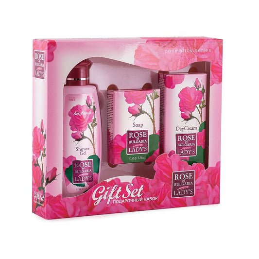 Gift set"Rose of Bulgaria" for WOMEN - SHOWER GEL for Women, COSMETIC SOAP for Women, DAY CREAM with Rose Essential Oil and Rose Water Beauty and Personal Care Biofresh Cosmetics