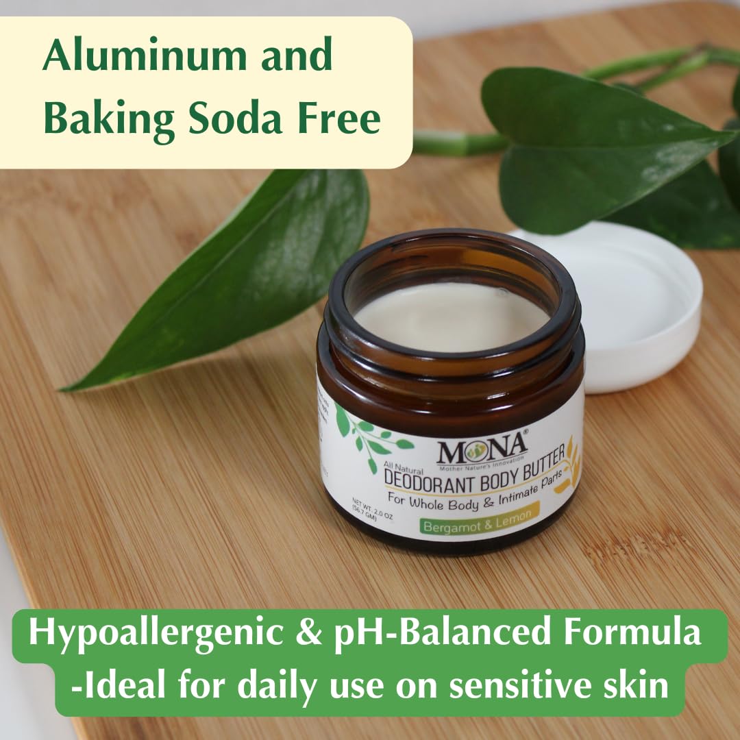 MONA All Natural Whole Body Deodorant Cream for Women & Men - For Private Parts - Baking Soda & Aluminum Free - Sensitive Skin Friendly with Natural Beauty and Personal Care MONA
