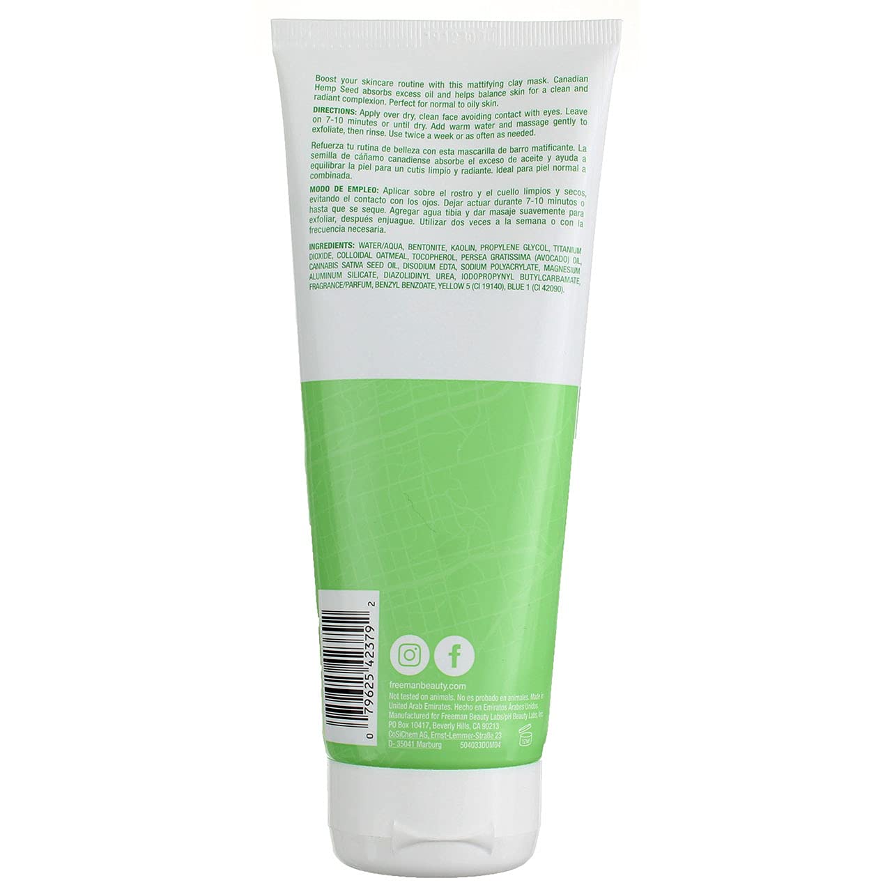 Freeman Canadian Hemp Seed Oil Absorbing Clay Mask, 6 fl oz Beauty & Personal Care Freeman