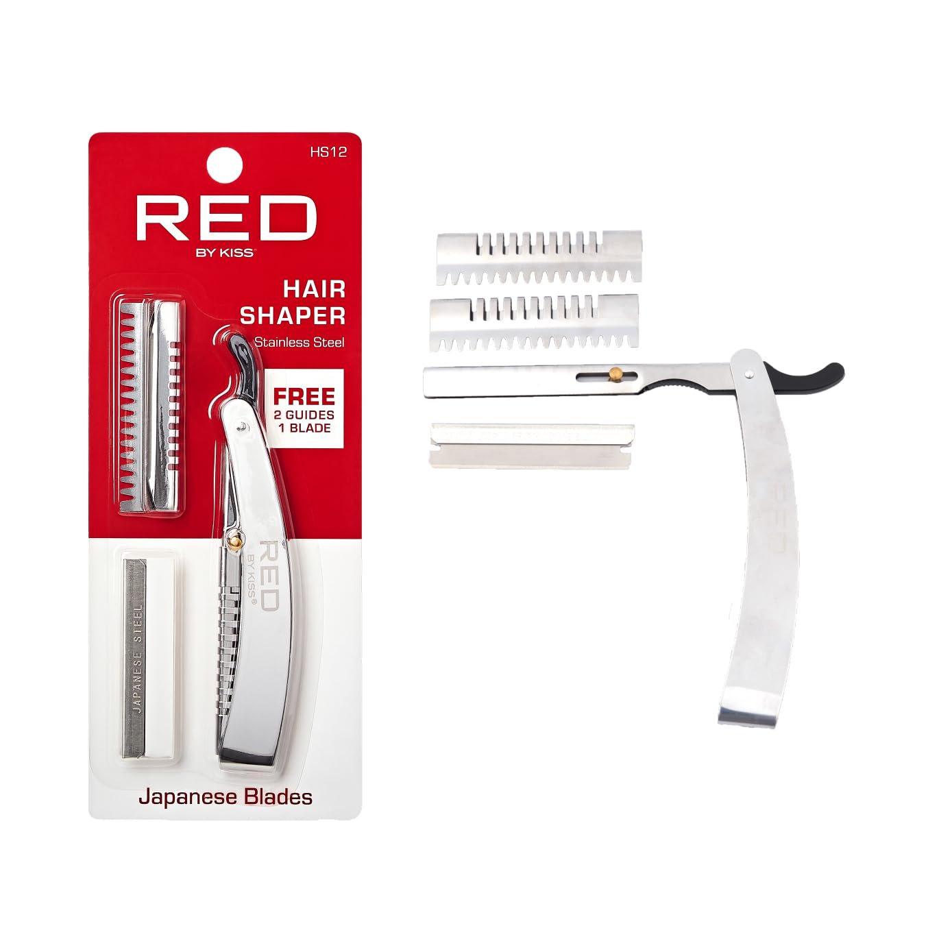 RED by Kiss Stainless Steel Hair Shaper, Shaving Razor Blades Edge Trimmer for Men, Silver, Classic Style Beauty and Personal Care Red by Kiss