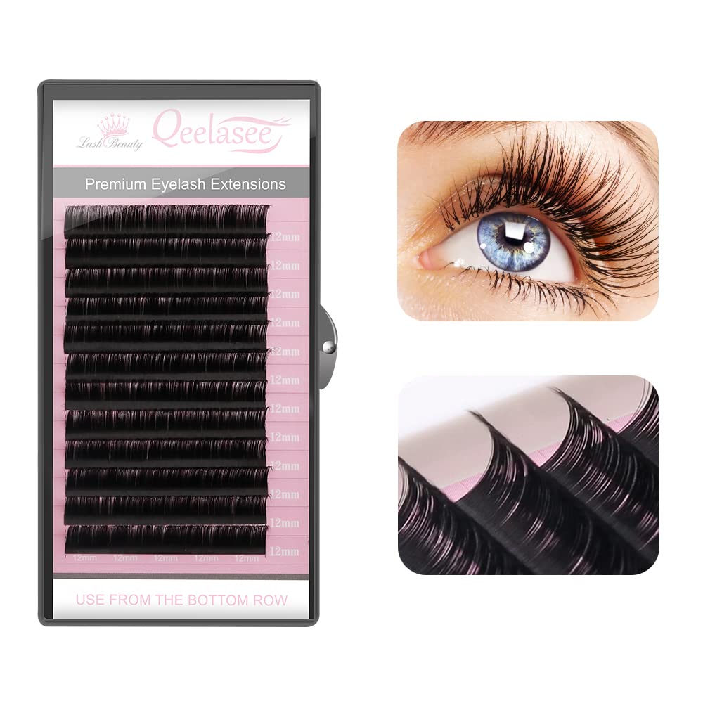 Qeelasee Faux Mink Silk Eyelash Extensions 0.03mm D Curl 12mm Semi-Permanent Individual Lashes Extension Professional Salon Use Beauty & Personal Care Qeelasee