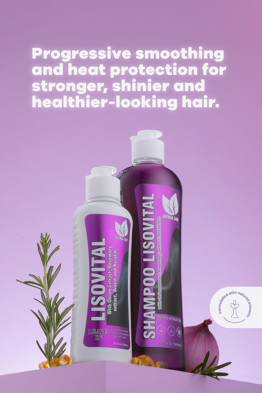Natural Sant - Liso Vital duo kit - Shampoo & Leave-In Conditioner, Anti Frizz, Heat Protectant for Hair with Red onion extract, Biotin & Rosemary Beauty & Personal Care Natural sant