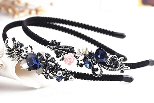 2PCS Women Lady Crystal Headband With Flower Beaded Metal Hard Headpiece Beauty & Personal Care Suoirblss