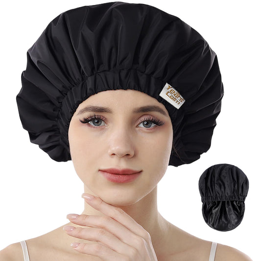 Years calm Reusable Waterproof Shower Caps for Women, Hair Caps for Showers, Double-Layer Elastic Design, for All Hairstyles, Travel-Friendly (black) Beauty and Personal Care Years calm