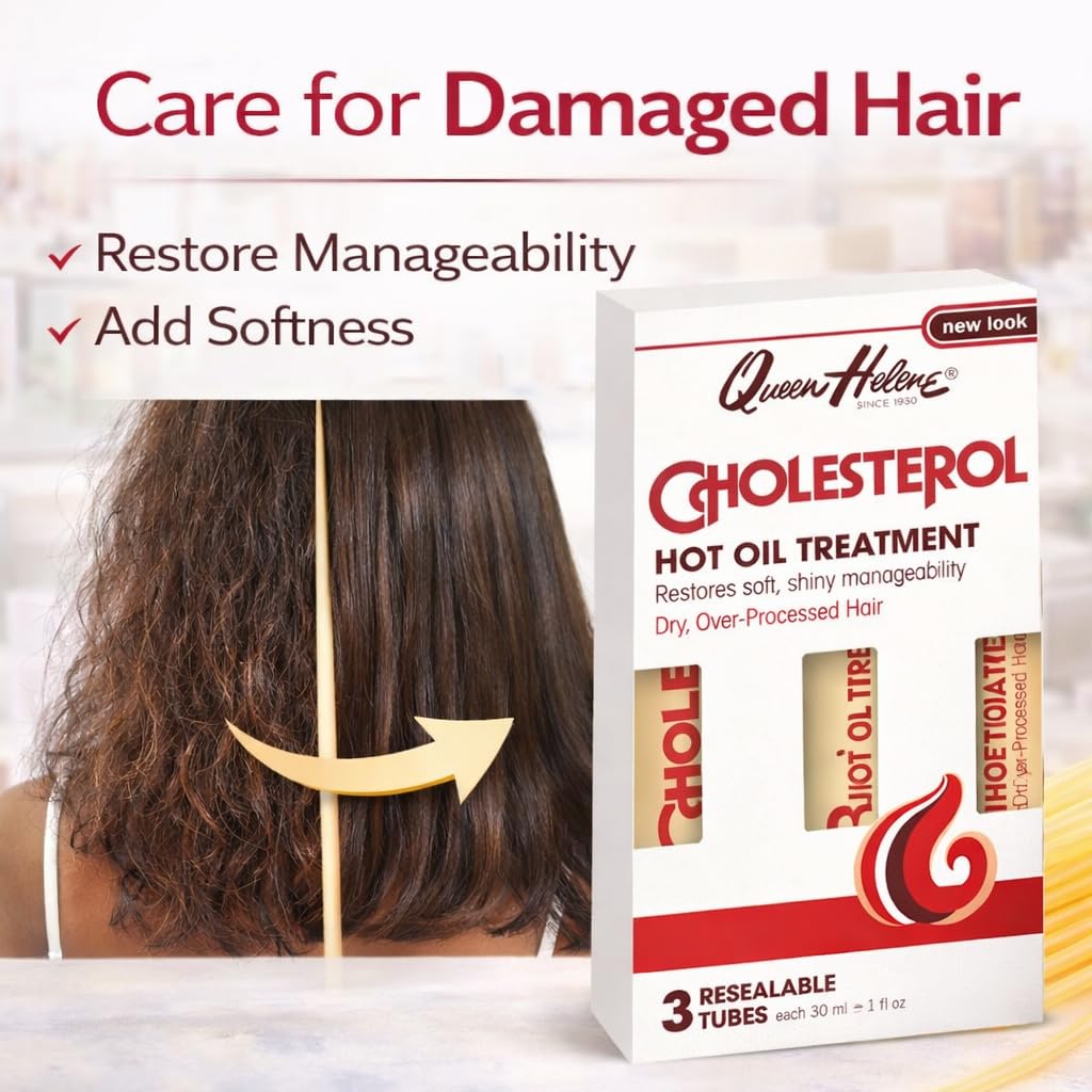Queen Helene Cholesterol Hot Oil Treatment - Restores Healthy, Resilient Strength for Dry, Brittle Hair - Three 1oz Resealable Tubes - Pack of 3 Beauty & Personal Care Queen Helene