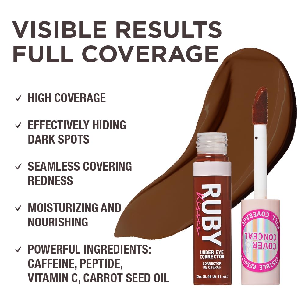 Ruby Kisses Under Eye Concealer, Full Coverage Makeup for Dark Circles, Redness, Hyperpigmentation, Blemishes, Moisturizing Satin Finish Formula With