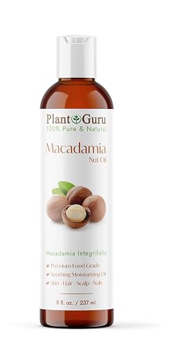 Plant Guru Macadamia Nut Oil 8 fl. oz. Cold Pressed 100% Pure Natural Carrier - Skin, Face, Body, and Hair Moisturizer. Ideal for DIY Creams, Lotions Beauty & Personal Care Plant Guru