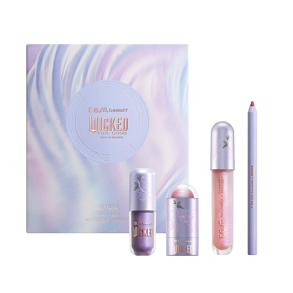 r.e.m. beauty by Ariana Grande Wicked: For Good | Glinda Makeup Set | Waterpoof Eye Shadow, All Over Glow Stick, Creamy Lip Liner, Glossy Lip Balm | 4 Beauty & Personal Care r.e.m. beauty