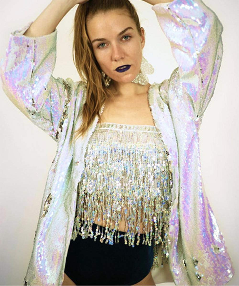 Aimimier Belly Dance Hip Skirt Sequins Tassel Scarf Multi-Layered Belly Belt Dance Wrap Rave Costume Performance Festival Dresses for Women (Silver) Beauty & Personal Care Aimimier