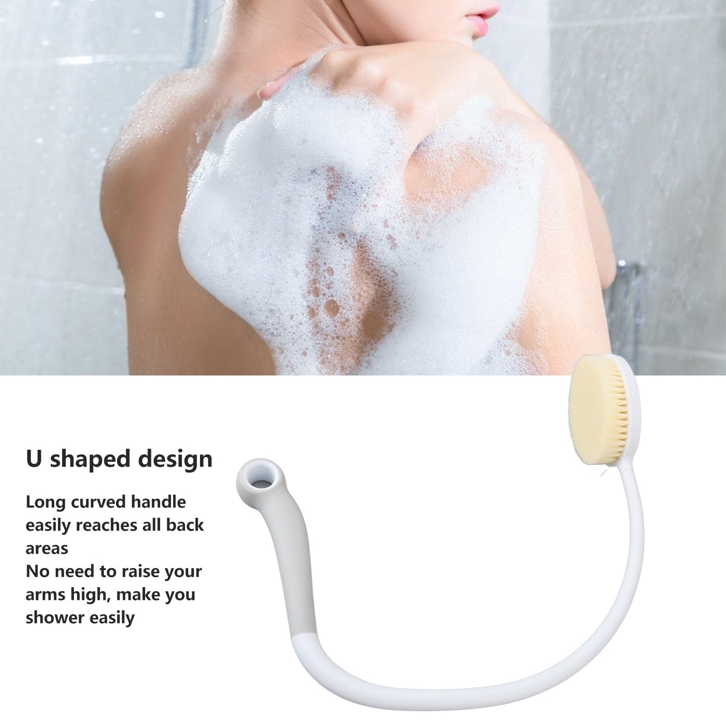 Flexible Back Scrubber with U-shaped Bendable Design, Long Handle Bath Brush for Elderly and Pregnant Women Adaptive Equipment for Shower Beauty and Personal Care Restokki