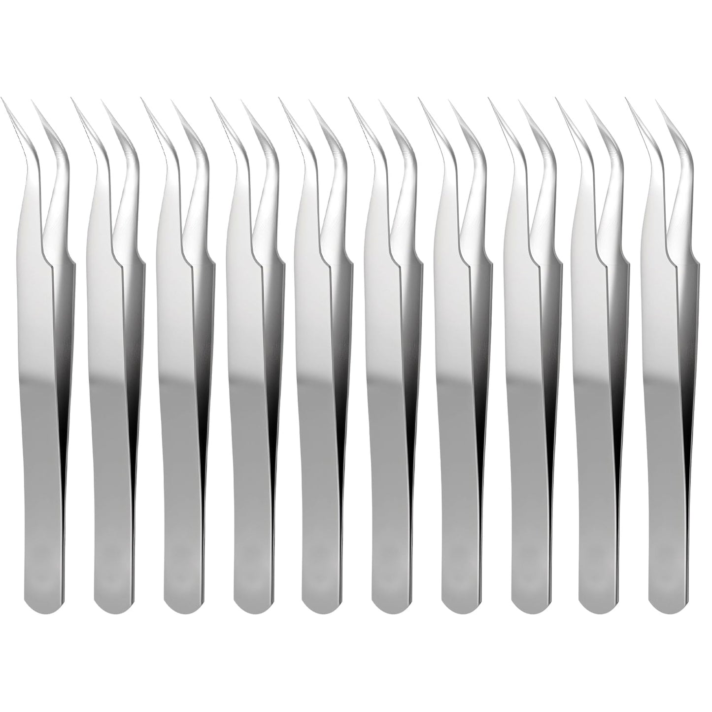 10 PCS Stainless Steel Eyelash Tweezer, Curved Pointed Craft Tweezers for Crafting with Protective Cover Precision Tweezers Set Multipurpose Nail Beauty and Personal Care Styquenzer