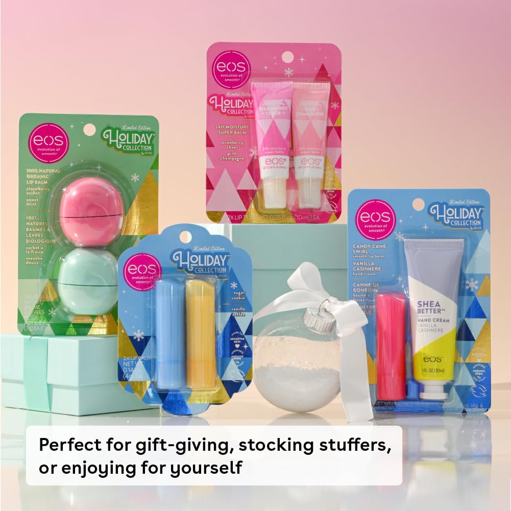 eos Holiday Skin Care Set- Vanilla Cashmere Travel Hand Cream & Candy Cane Swirl Lip Balm, Stocking Stuffers, 1 fl oz Hand Cream + 0.14 oz Lip Balm Beauty and Personal Care eos