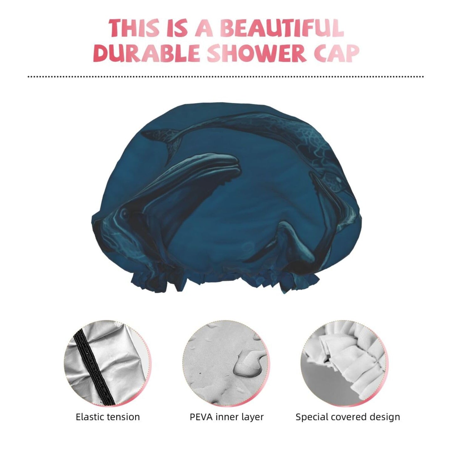 Ocean Whale Shower Cap for Women Men Large Reusable Shower Bonnet Double-Layer Waterproof Bath Caps Elastic Band Hair Hat for All Hairstyles Beauty and Personal Care BWLHJKE