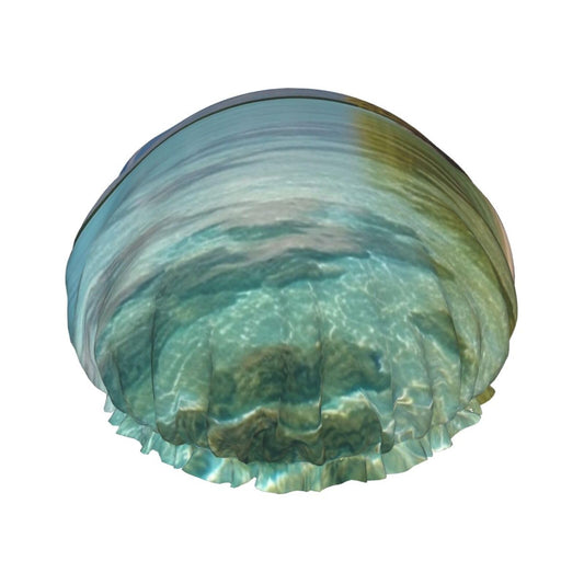 Aitutaki Lagoon, Cook Islands Shower Cap For Women Reusable Double Layers Bathing Bath Cap Hair Caps Waterproof Elastic Band Ladies Spa Salon Shower Beauty and Personal Care GDSHJKLW