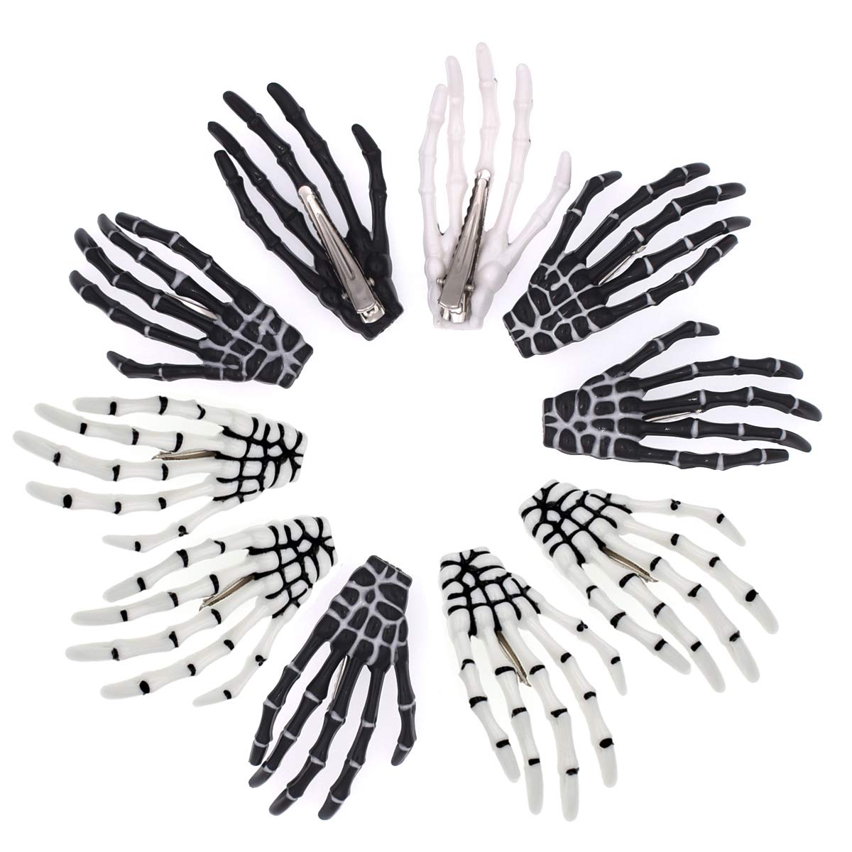 5 Pairs White and Black 3" Skeleton Hands Hair Clips Skull Bone Shape Hairpins Halloween Party Accessories Beauty & Personal Care QTTLLI