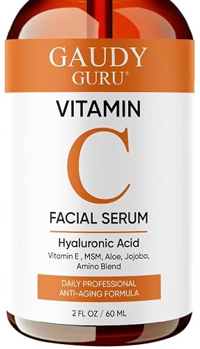 100% PURE VITAMIN C SERUM FOR FACE, Anti Aging Serum with Hyaluronic Acid, Vitamin E, MSM, Hydrating Serum for Dark Spots, Fine Lines, Wrinkles Beauty & Personal Care Gaudy Guru