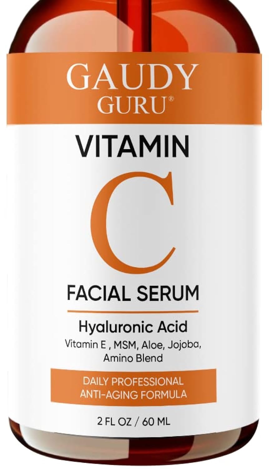 100% PURE VITAMIN C SERUM FOR FACE, Anti Aging Serum with Hyaluronic Acid, Vitamin E, MSM, Hydrating Serum for Dark Spots, Fine Lines, Wrinkles Beauty & Personal Care Gaudy Guru