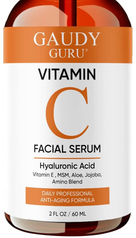 100% PURE VITAMIN C SERUM FOR FACE, Anti Aging Serum with Hyaluronic Acid, Vitamin E, MSM, Hydrating Serum for Dark Spots, Fine Lines, Wrinkles Beauty & Personal Care Gaudy Guru