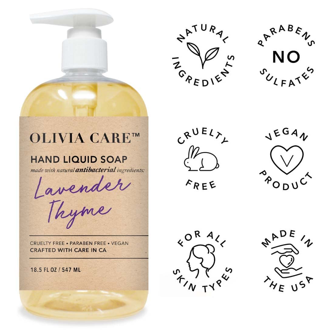 Olivia Care Antibacterial Hand Soap - Infused with Sage & Tea Tree Oil & Lavender Thyme Fragrance, Cleansing, Germ-Fighting, Moisturizing Hand Wash Beauty & Personal Care Olivia Care