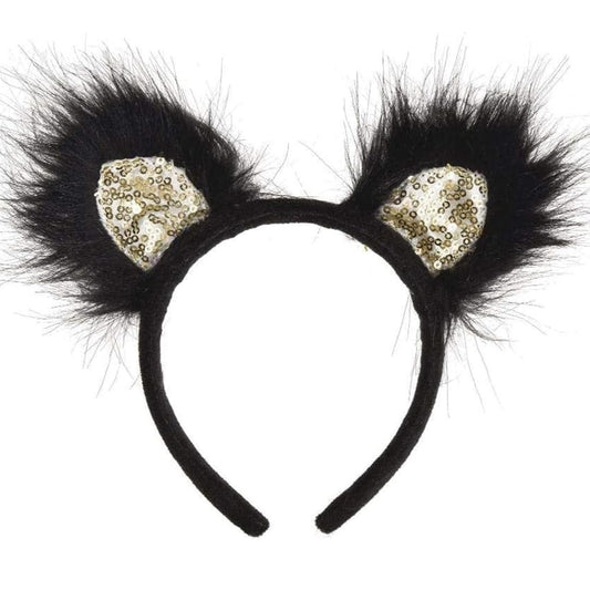 Amscan Honey Cat Ears Headband - One Size - Black & White Fabric Design - Perfect Accessory for Cosplay & Fashion Enthusiasts, 1 Pc.