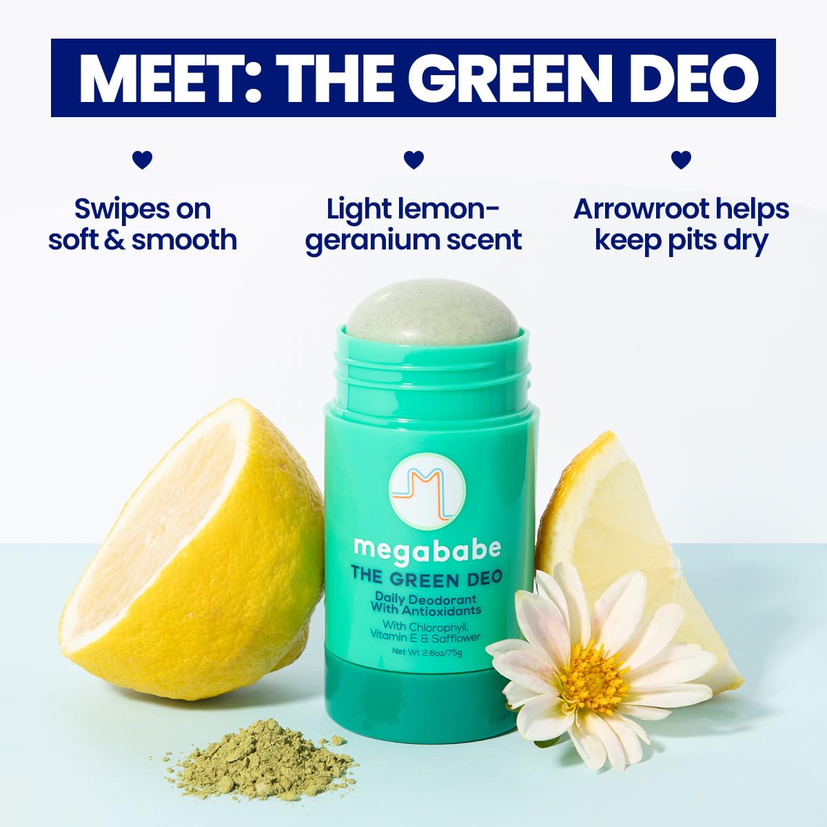 Megababe Daily Deodorant - Green Deo - Summer and Hot Weather Essential - Odor-neutralizing Chlorophyll - Aluminum-Free, All Natural - 2.6 oz Beauty and Personal Care Megababe