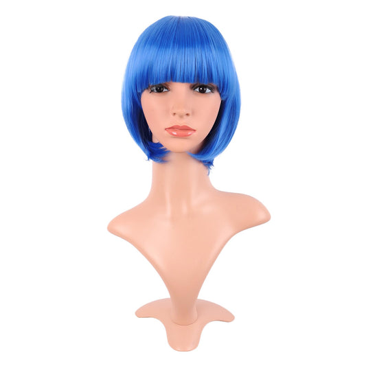 MapofBeauty 12 Inch /30 cm Fashion Lady Short Straight Synthetic Flat Bangs Bob Wig (Bright Blue) Beauty and Personal Care MapofBeauty Default Title