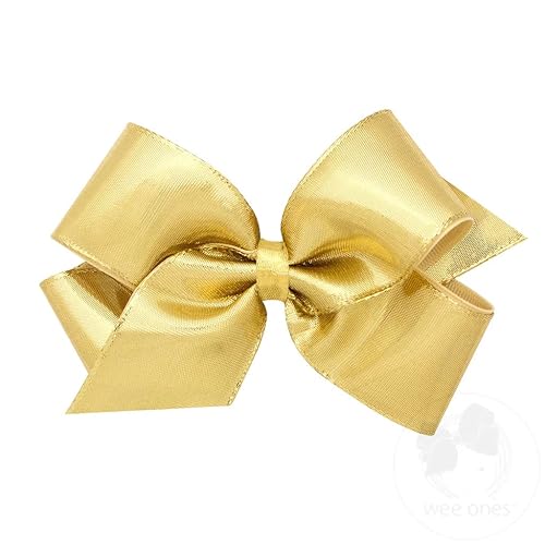 Wee Ones Girls' Metallic Overlay Hair Bow on a WeeStay No Slip Clip, Medium, Gold Beauty & Personal Care Wee Ones