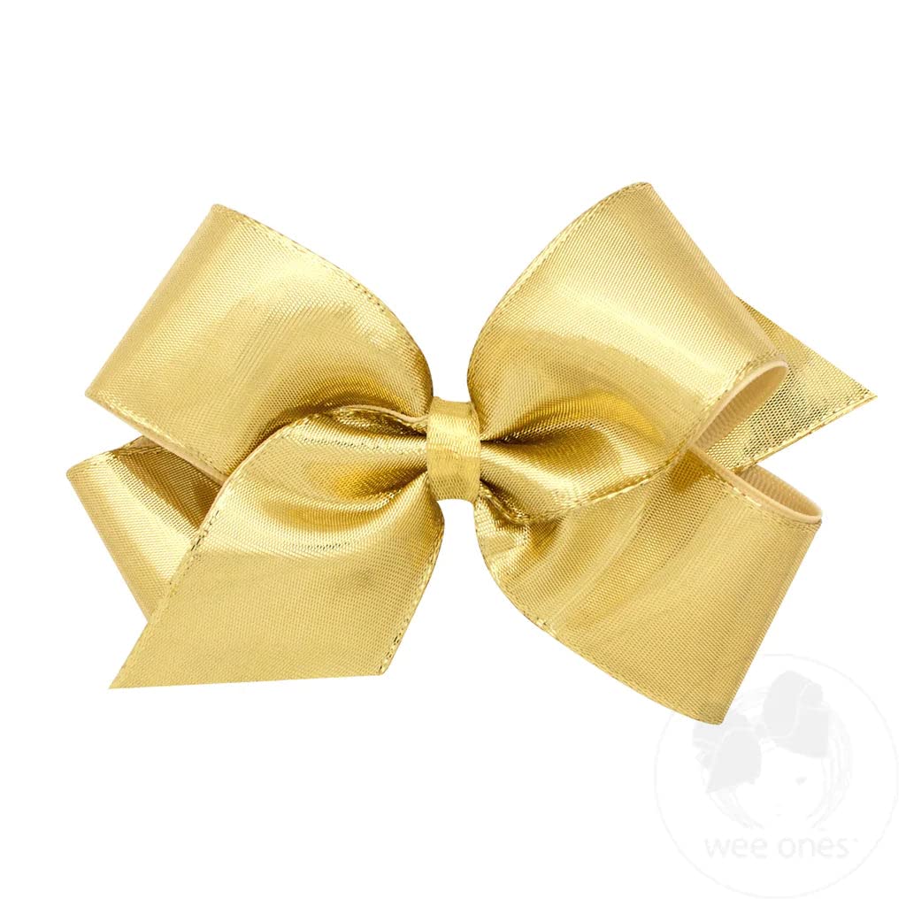 Wee Ones Girls' Metallic Overlay Hair Bow on a WeeStay No Slip Clip, Medium, Gold Beauty & Personal Care Wee Ones