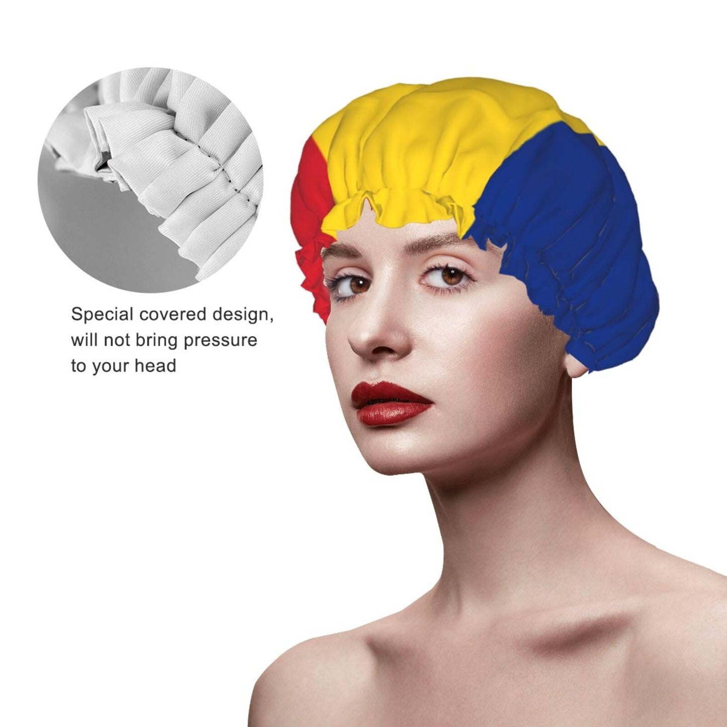 Romanian Flag Prints Shower Cap Double Layer Lined Waterproof Bathing Shower Hat Beauty and Personal Care Hayyett