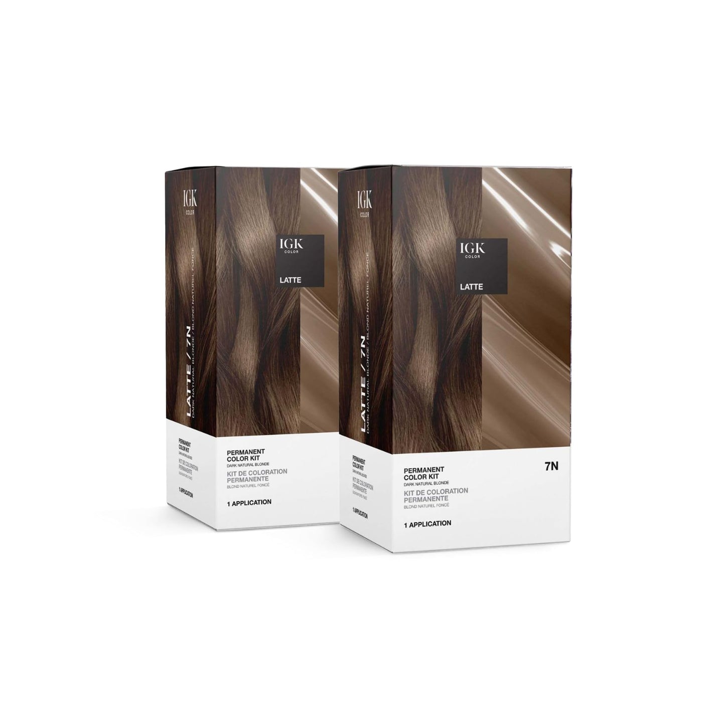 IGK Permanent Hair Dye Color Kit | 7N Latte - Dark Natural Blonde | 100% Gray Color Coverage + Strengthen + Shine | Ammonia Free (2 Pack) Beauty & Personal Care IGK