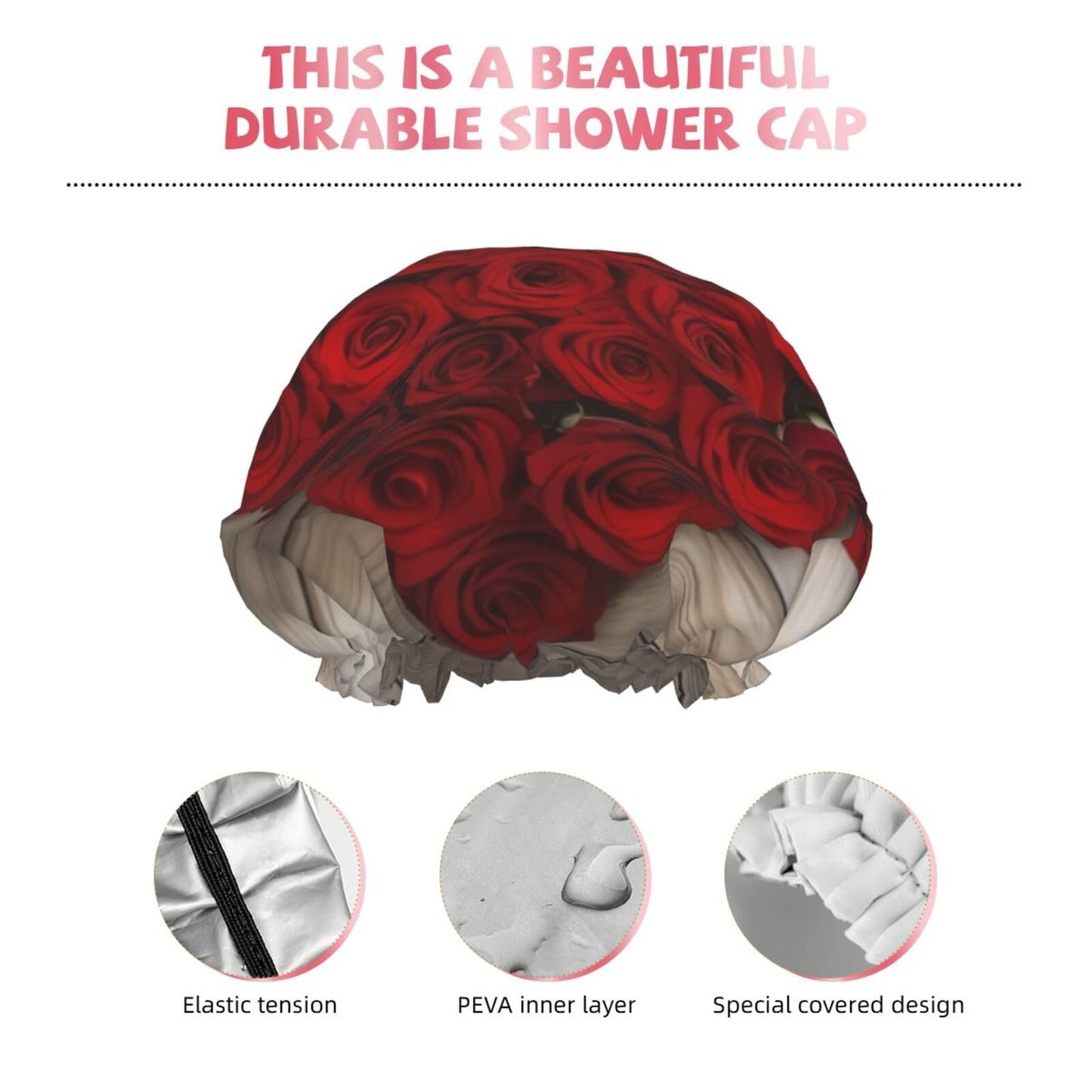 Heart-Shaped Roses Shower Cap for Women Men Large Reusable Shower Bonnet Double-Layer Waterproof Bath Caps Elastic Band Hair Hat for All Hairstyles Beauty and Personal Care BWLHJKE