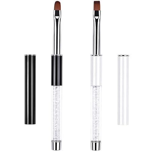 Ycyan 2Pcs Oval & Flat UV Builder Gel Nail Brush Set Rhinestone Handle Professional Nail Art Design Brushes for Polygel Hard Gel Beauty & Personal Care Ycyan