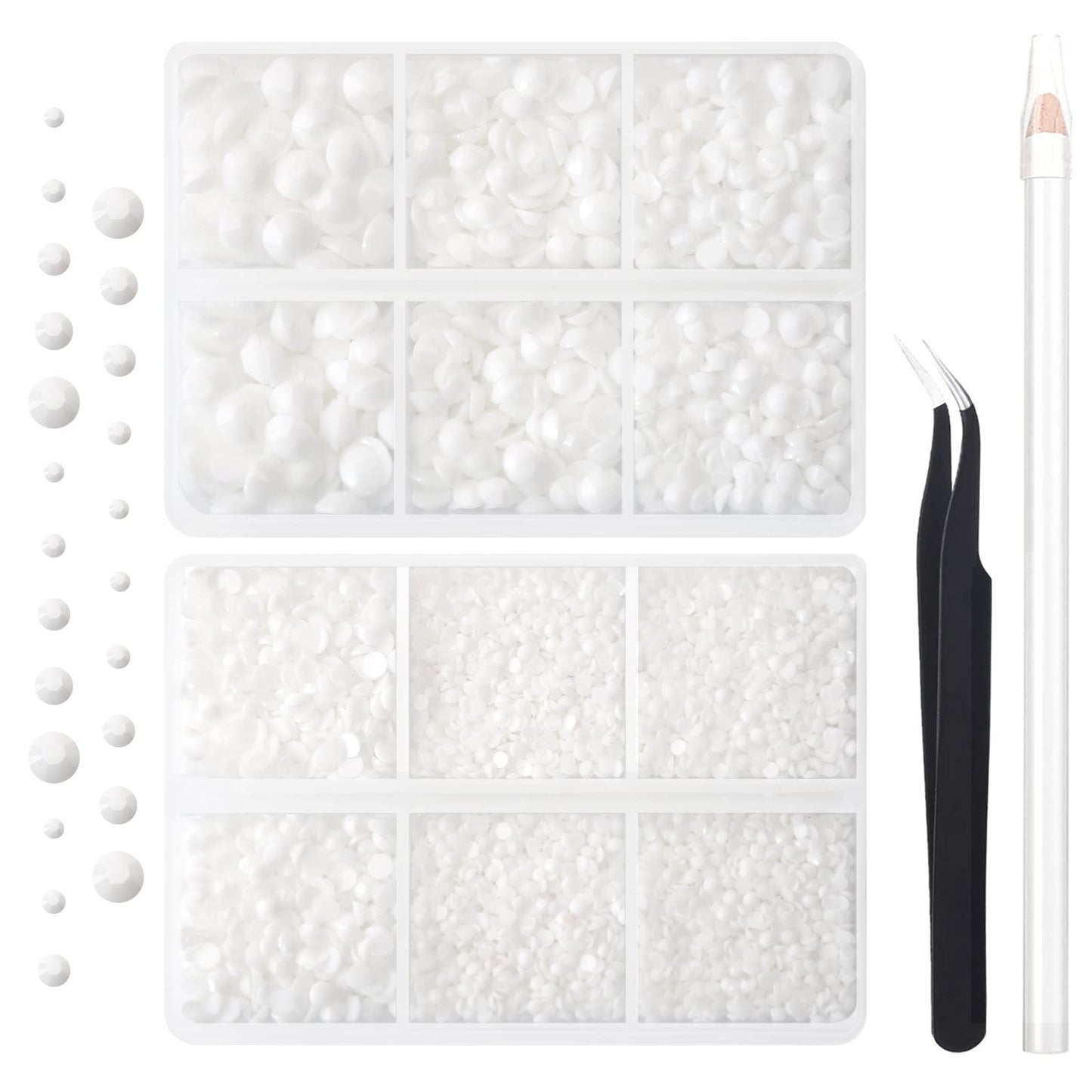 AUREHEN 10000PCs 2-6MM White Resin Flat Back Rhinestones, Round Non Hotfix Resin Rhinestones Nail Gems Stones with Tweezer & Picker Pen for Tumblers Beauty & Personal Care AUREHEN