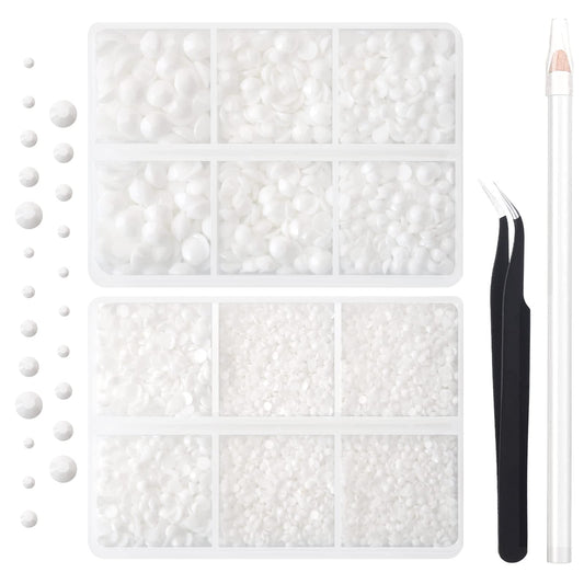 AUREHEN 10000PCs 2-6MM White Resin Flat Back Rhinestones, Round Non Hotfix Resin Rhinestones Nail Gems Stones with Tweezer & Picker Pen for Tumblers Beauty & Personal Care AUREHEN