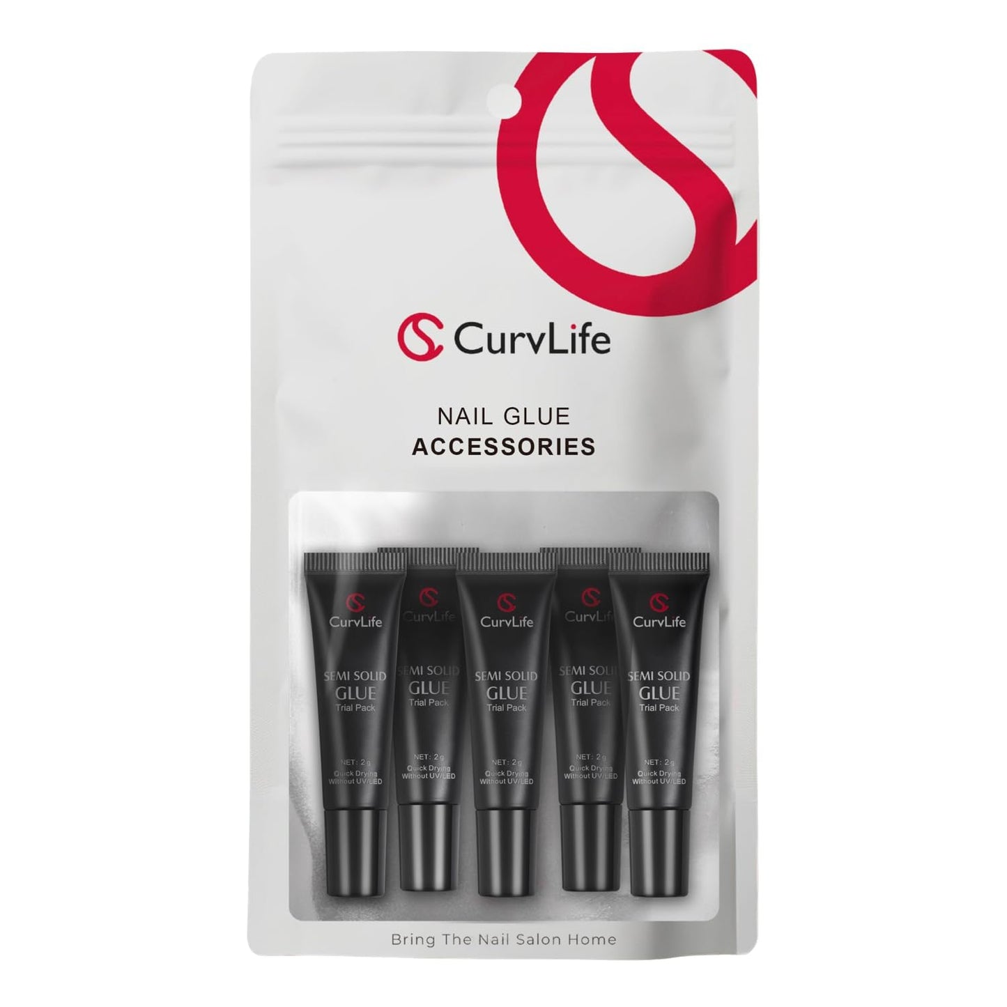 CurvLife Nail Tips Semi Solid Nail Glue 2g (5pcs) - Super Strong, Soft Glue Gel Quick Drying Adhesive for Press On Nails, No UV Light Needed Beauty and Personal Care CurvLife Default Title