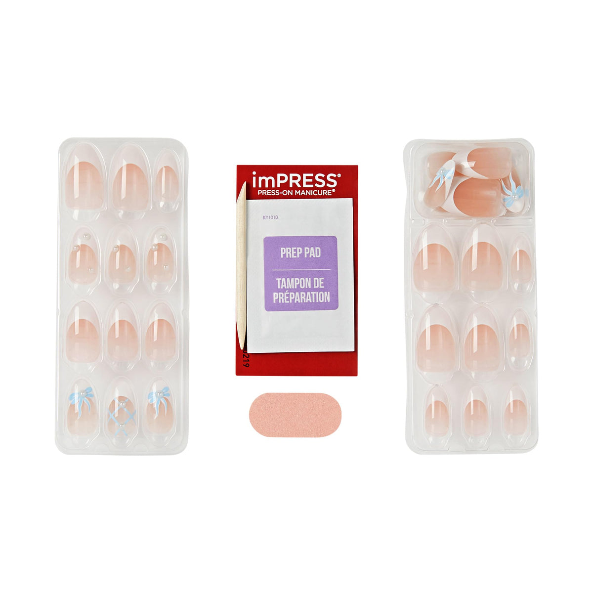 Kiss Impress No Glue Mani Press On Nails, Design, 'Aura', White, Medium Size, Almond Shape, Includes 30 Nails, Prep Pad, 1 Manicure Stick, 1 Mini File