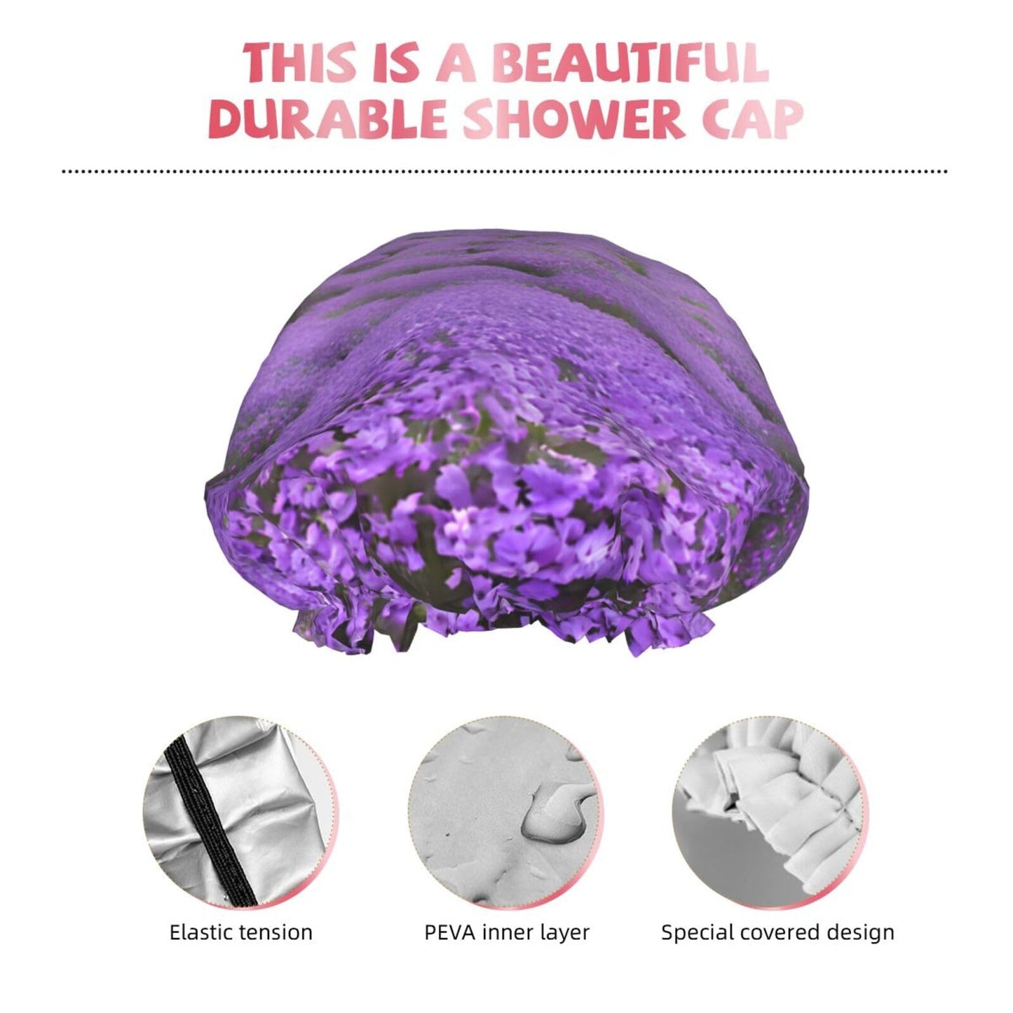 Lavender Flower Printed Double Layer Lined Shower Cap,Shower Caps For Women Reusable Beauty and Personal Care BEIVGOXL