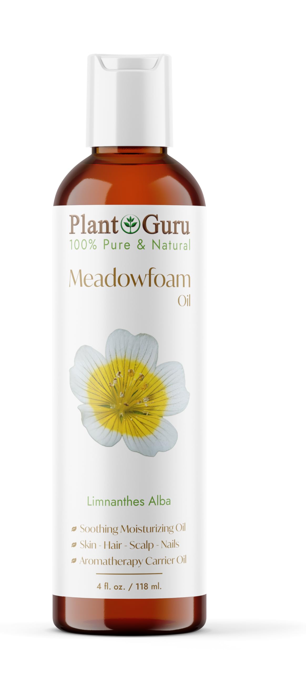 Meadowfoam Oil 4 fl. oz. Cold Pressed 100% Pure Natural Carrier - Skin, Face, Body, and Hair Moisturizer. Ideal for DIY Creams, Lotions, and Lip Balms Beauty & Personal Care Plant Guru