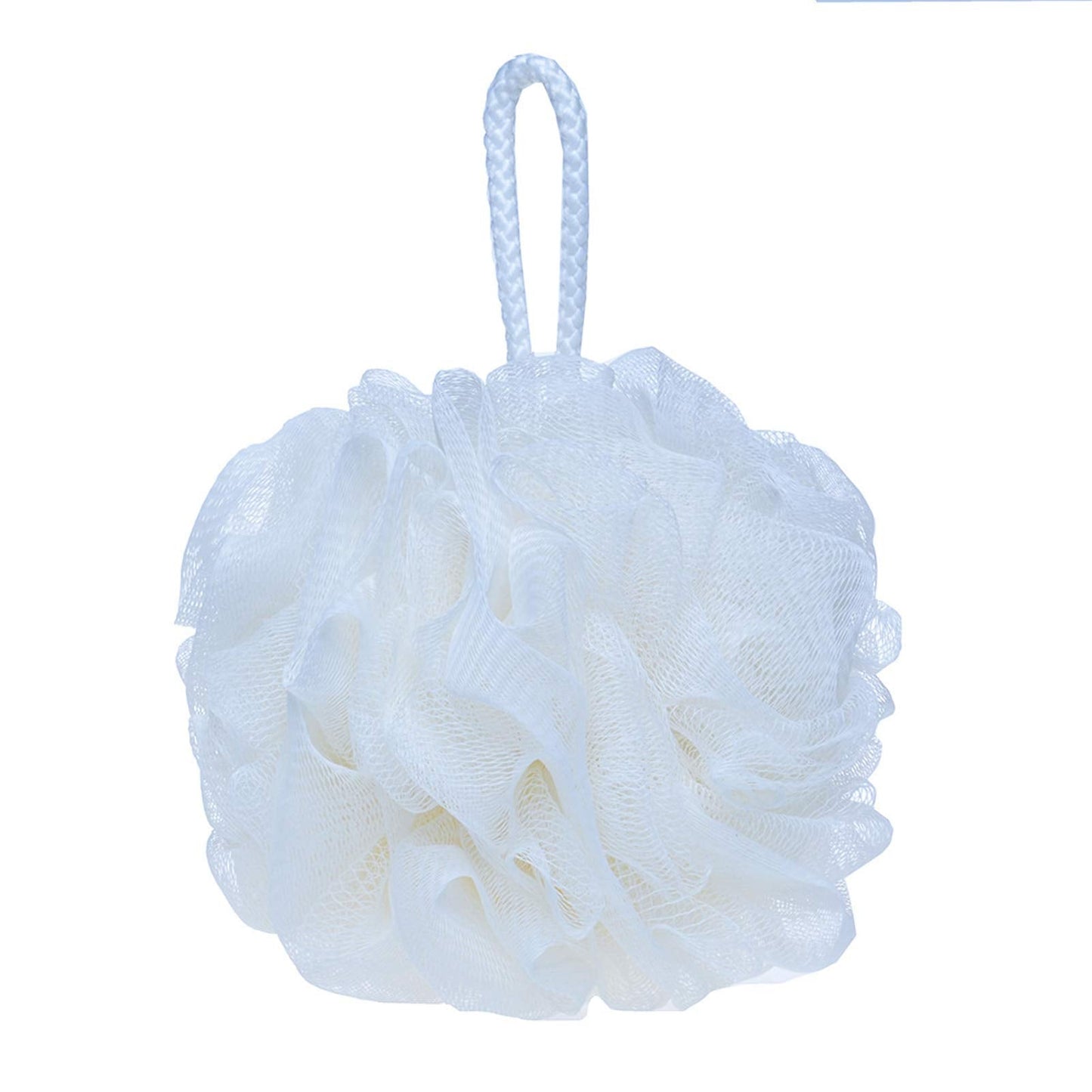 LISSOMPLUME Mesh Pouf Bath Sponge Exfoliating Shower Ball Pom Cleaning Accessory White Color Beauty and Personal Care LISSOMPLUME