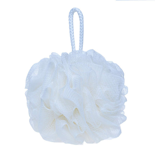 LISSOMPLUME Mesh Pouf Bath Sponge Exfoliating Shower Ball Pom Cleaning Accessory White Color Beauty and Personal Care LISSOMPLUME