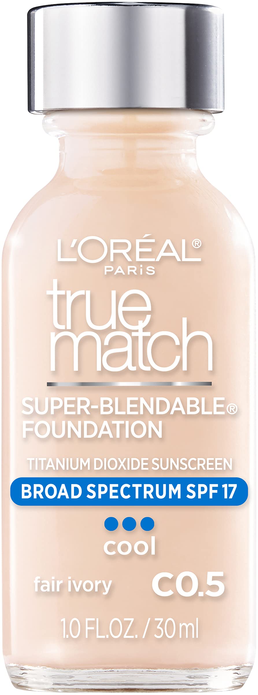 L’Oréal Paris Makeup True Match Super-Blendable Liquid Foundation, Fair Ivory C0.5, 1 Fl Oz, 1 Count