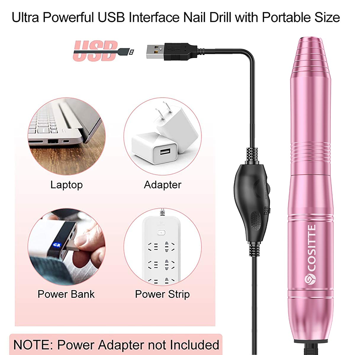 COSITTE Electric Nail Drill,USB Electric Nail Drill Machine for Acrylic Nail Kit,Portable Electric Nail File Polishing Tool Manicure Pedicure Kit Beauty & Personal Care COSITTE
