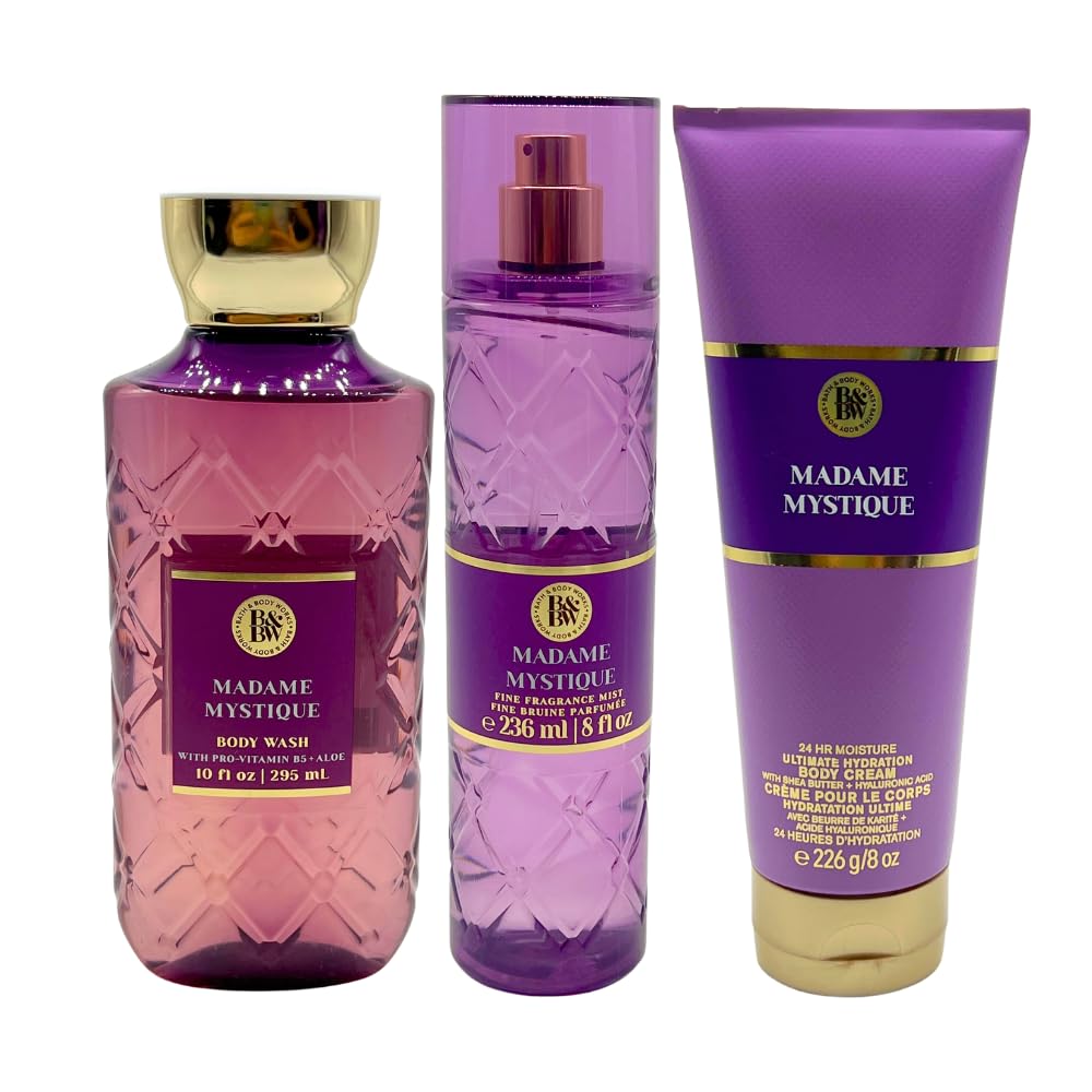 Bath & Body Works MADAME MYSTIQUE Fine Fragrance Mist, Ultimate Hydration Body Cream & Body Wash 3-piece Gift Set with a Red Bow for Holidays - Full Beauty and Personal Care Bath & Body Works