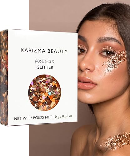 KARIZMA Rose Gold Glitter. 10g Chunky Face Hair Eye and Body Sparkles for Women. Rave Festival Accessories, Cosmetic Makeup. Loose Glitz Set Beauty & Personal Care KARIZMA