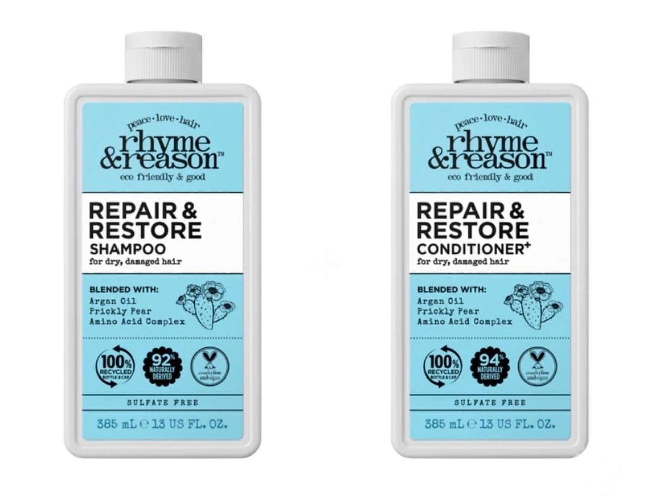 Rhyme & Reason Repair and Restore Shampoo & Conditioner Combo. 13 Fl. Oz. Each bottle. For Dry Damaged Hair. Hydrate Repair. Vegan Cruelty Free Beauty & Personal Care Rhyme & Reason
