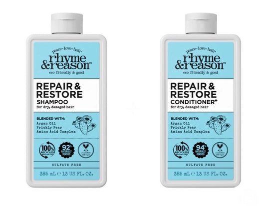 Rhyme & Reason Repair and Restore Shampoo & Conditioner Combo. 13 Fl. Oz. Each bottle. For Dry Damaged Hair. Hydrate Repair. Vegan Cruelty Free Beauty & Personal Care Rhyme & Reason
