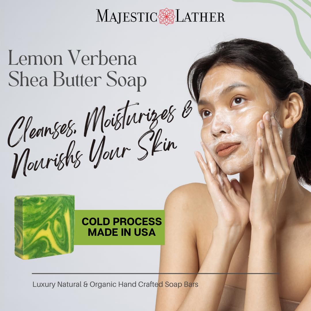 Majestic Lather Lemon Verbena Luxury Bar Soap for Face & Body. Cleanse, Nourish & Moisturize Skin. For All Skin Types. Handmade in the USA. Beauty & Personal Care Majestic Lather