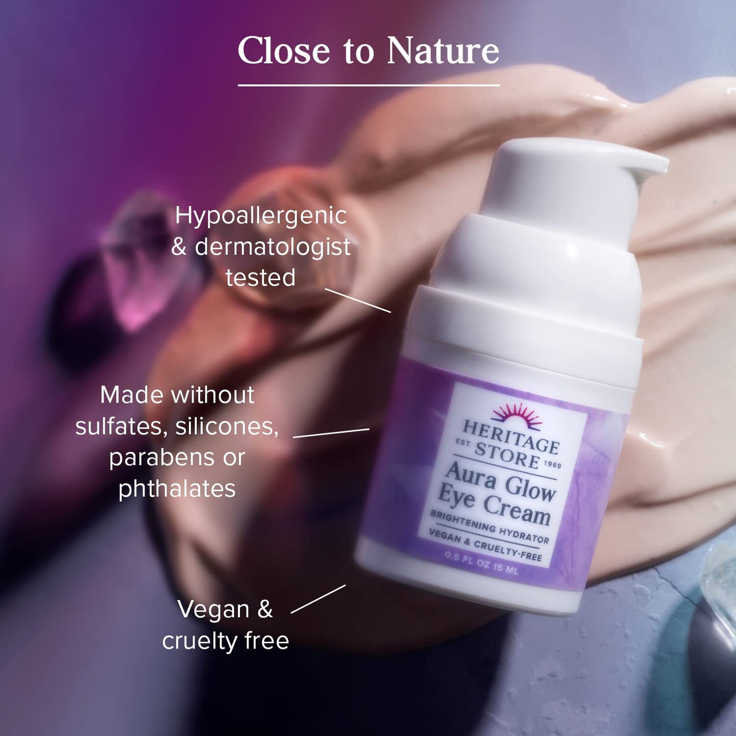 HERITAGE STORE Aura Glow Eye Cream, Under Eye Brightener & Hydrator, Minimizes look of Puffiness, Dark Circles, Fine Lines & Wrinkles w/Bakuchiol Beauty & Personal Care HERITAGE STORE